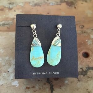 Turquoise Sterling Silver Teardrop Dangle Statement Dangle Earrings